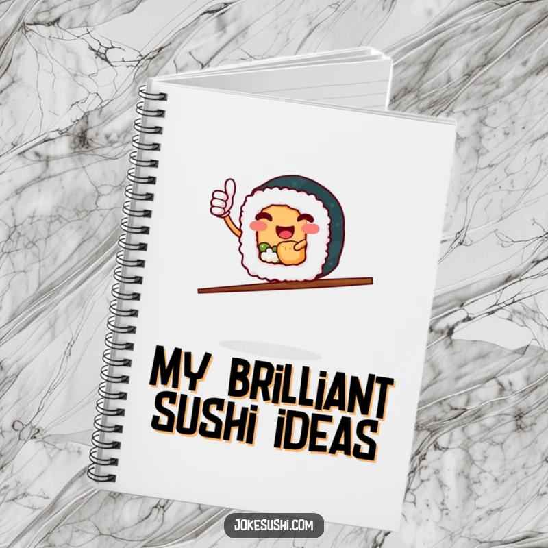 Funny Sushi Roll Notebook: Happy sushi character giving thumbs up, balancing on chopsticks, ready for notes.