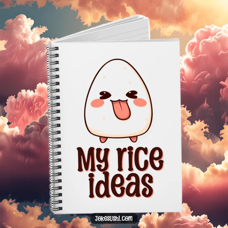 Funny onigiri notebook with a mischievous character sticking its tongue out, ideal for writing, journaling, and adding humor to notes.