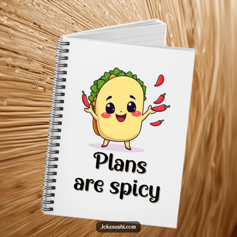 Funny Notebook: A cheerful taco character juggling chilies on the cover, ideal for spicy notes and a funny gift.