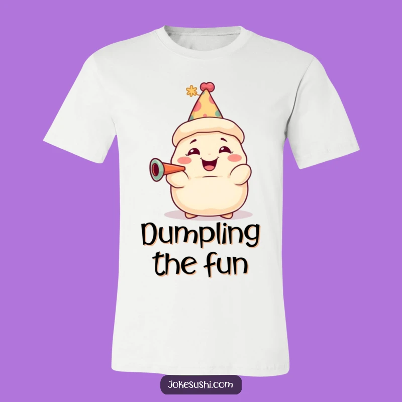 Funny Dumpling Party T-Shirt: Grinning Character, Perfect Celebration Gift!
