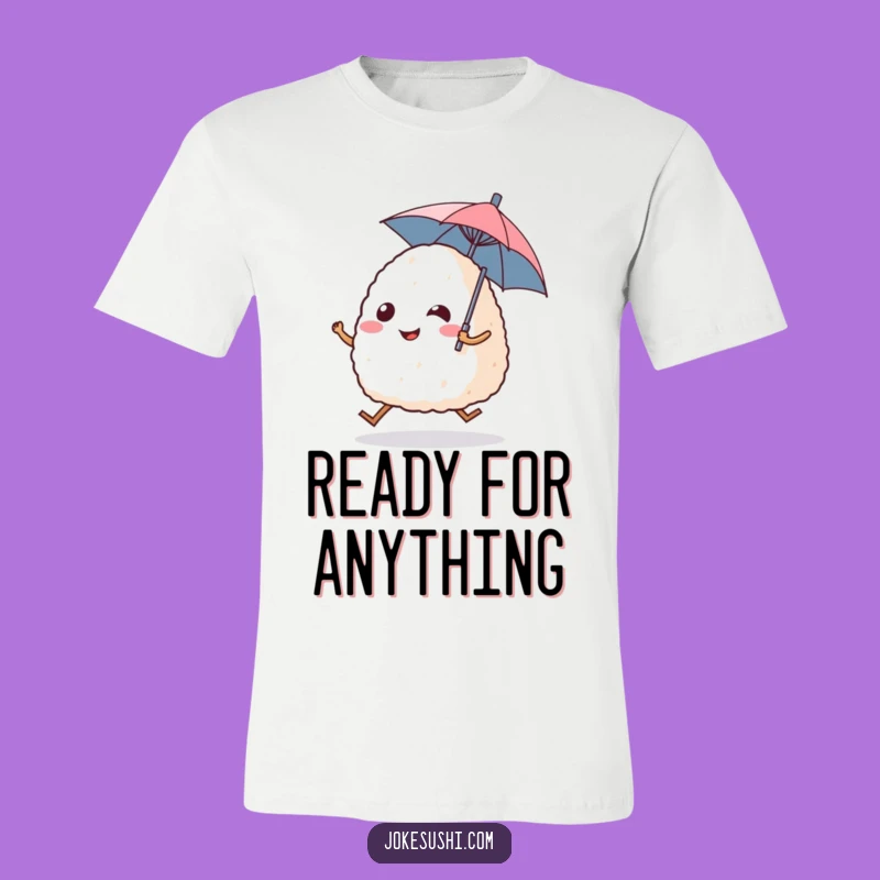 Funny Onigiri T-Shirt - Cute Rice Ball Character with Umbrella Tee