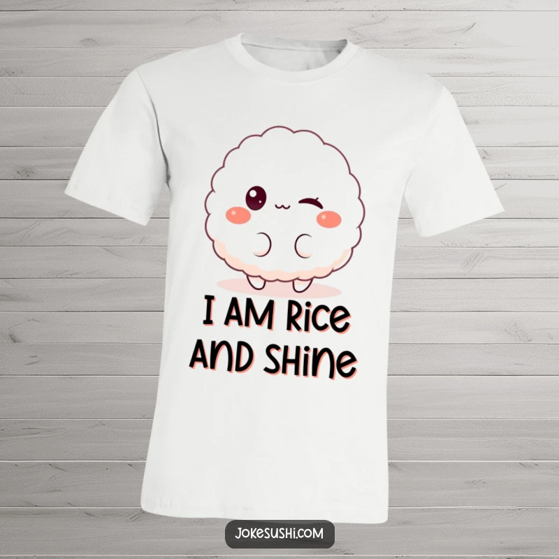 Funny t-shirt featuring a fluffy rice ball character winking playfully at the viewer, perfect for expressing a fun and mischievous personality.