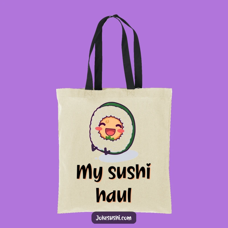Funny Sushi Tote Bag: Rolling Character Design, Foodie Accessory, Ideal Funny Gift